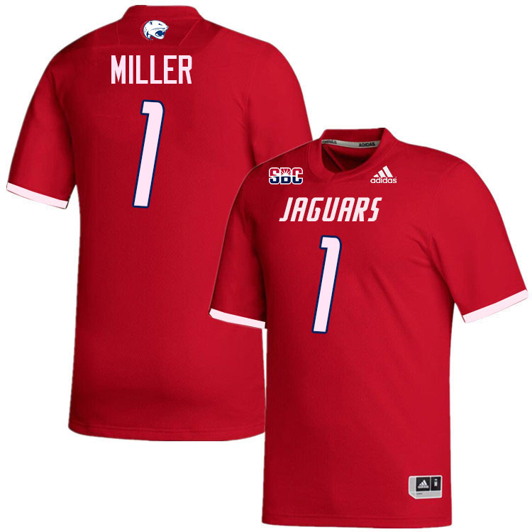 #1 Wesley Miller South Alabama Jaguars Jerseys,College Football Uniforms,Apparels Stitched-Red